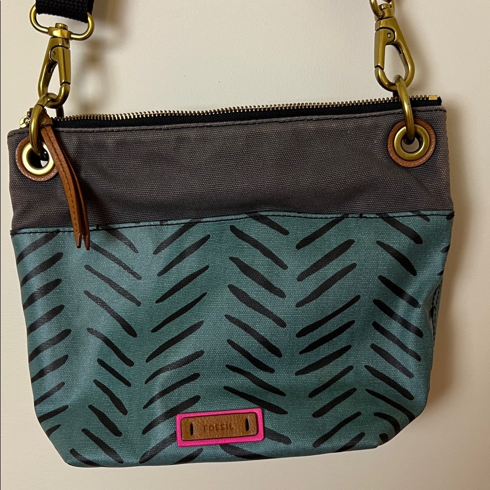 Fossil crossbody bag Keeley Herringbone coated canvas like new adjustable strap